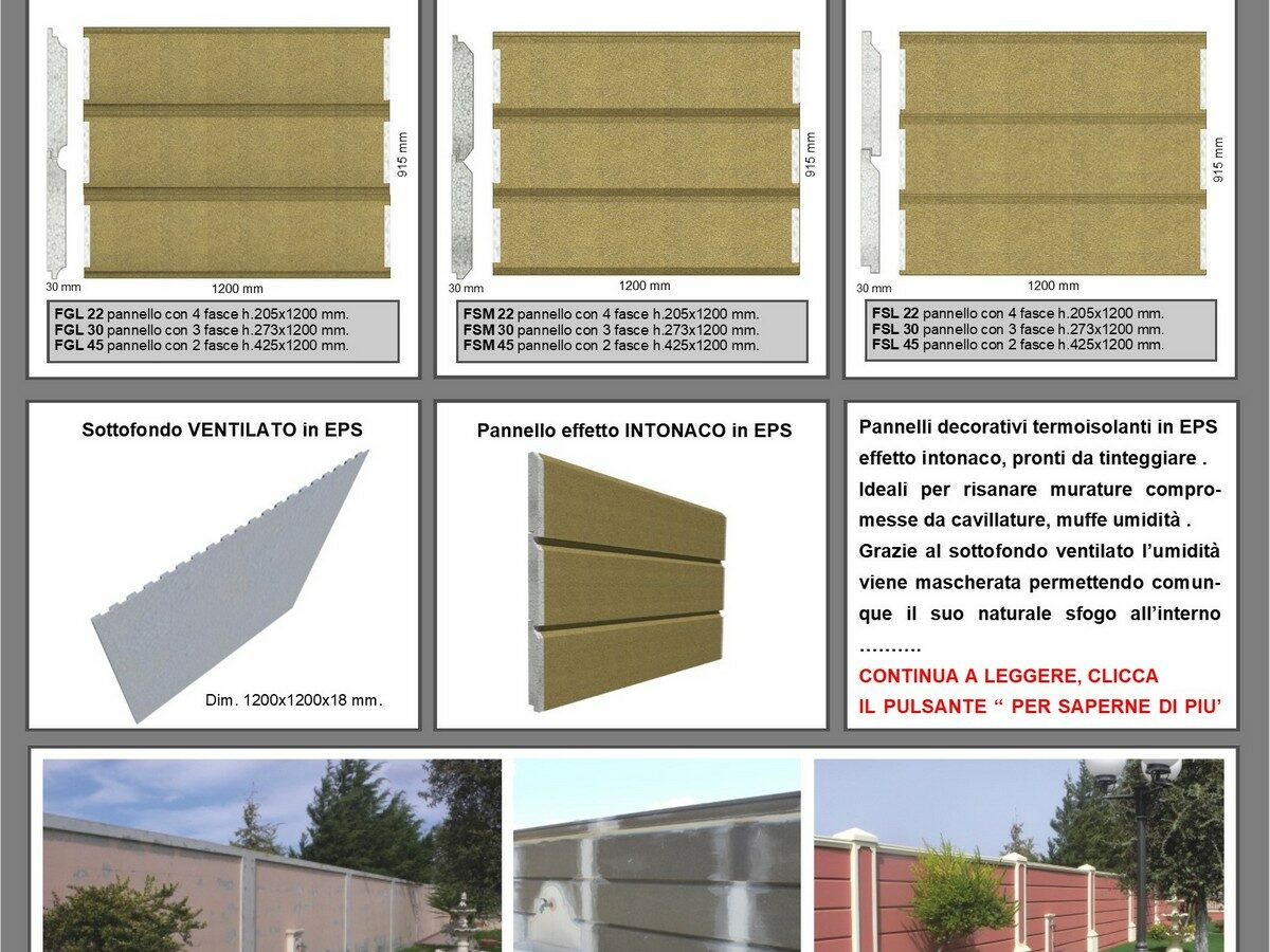 Fasce decorative a cappotto, pannelli pronti alla tinteggiatura