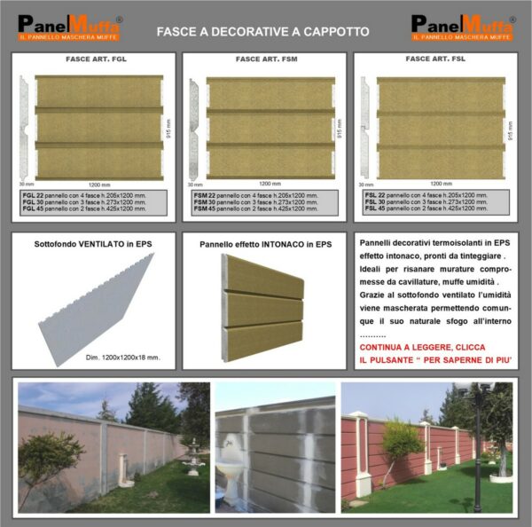 Fasce decorative a cappotto, pannelli pronti alla tinteggiatura