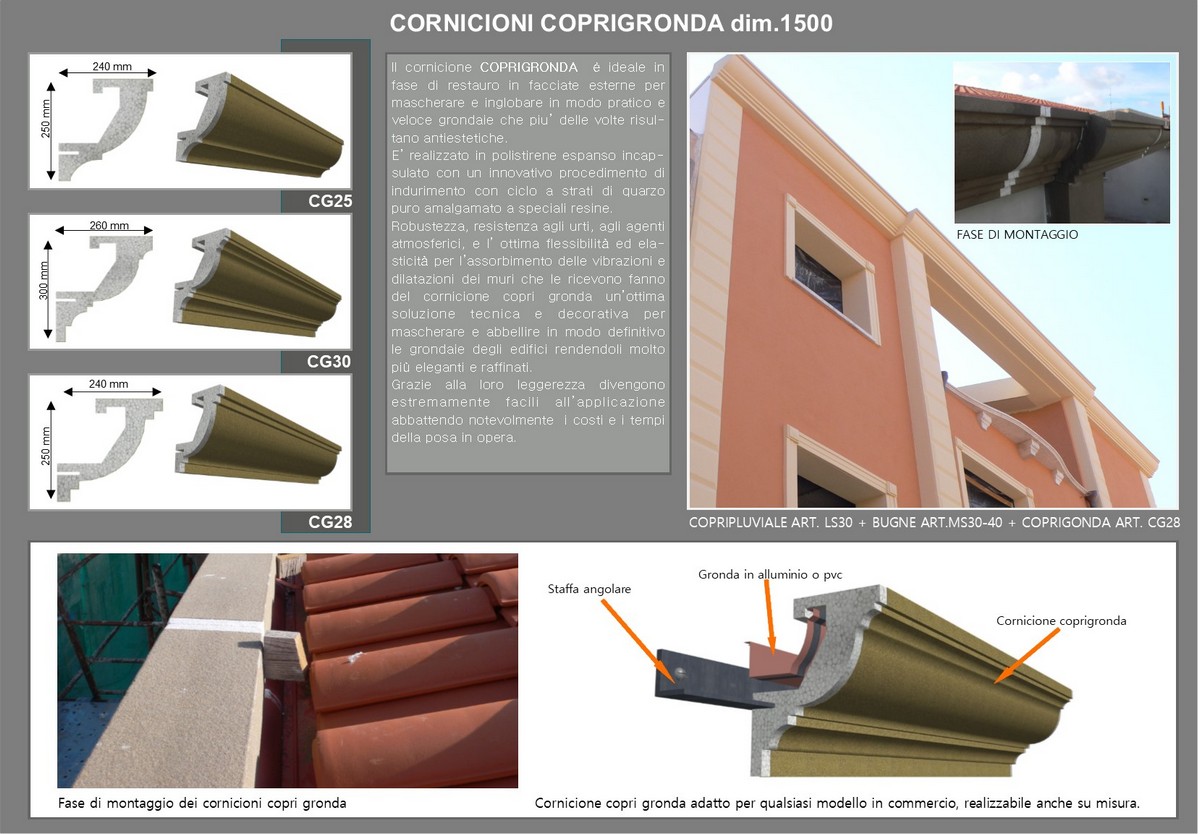 cornicioni in polistirolo ideali per mascherare e abbellire prospetti di facciate